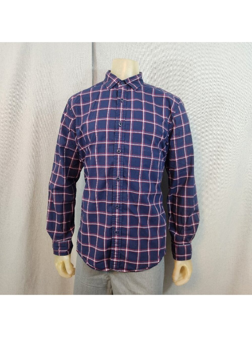 Tommy Hilfiger Blue w Red Plaid Long Slv Button Down Collar Dress Shirt LARGE